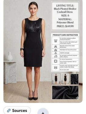 Classic Black Pleated Bodice Cocktail Dress
